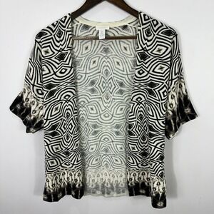 Chico's‎ Open Front Cardigan Womens 0 Black White Geometric Boho Tribal Artsy